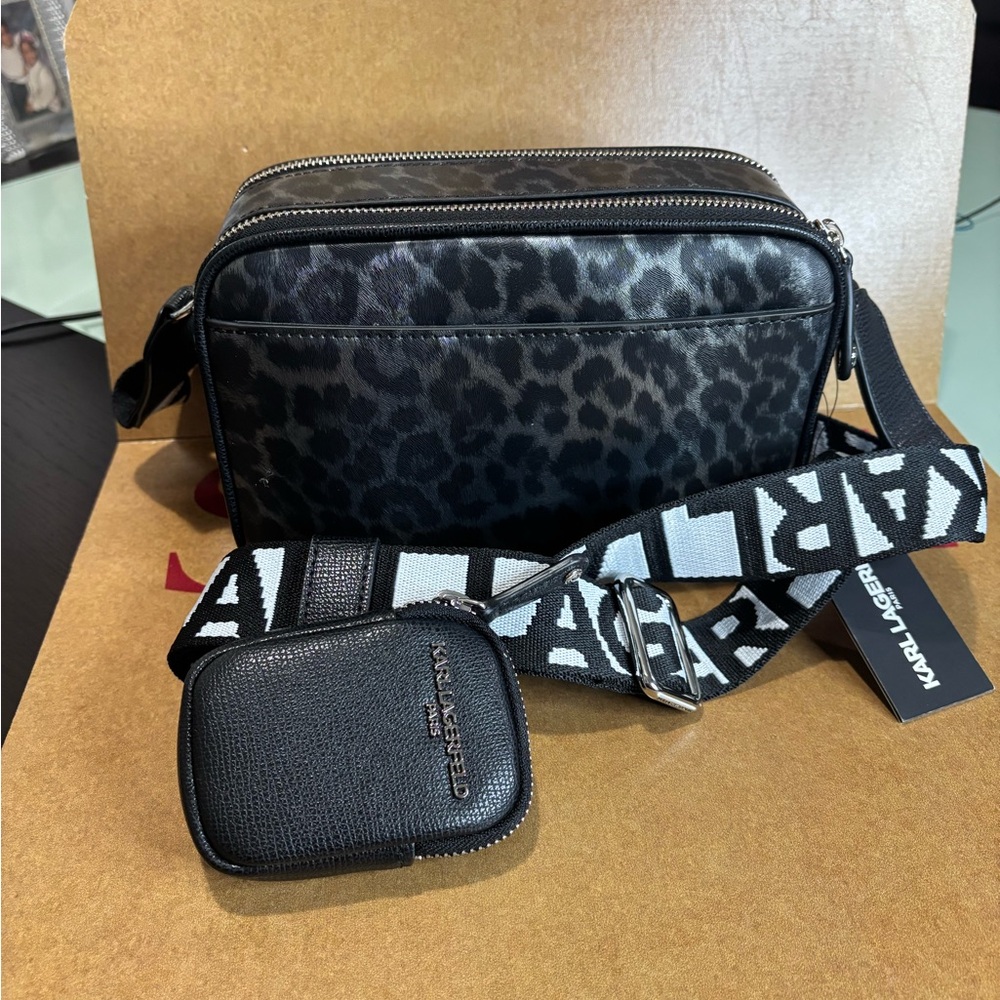 Karl Lagerfeld Black and White Graphic Belt Bag - Picture 3 of 11